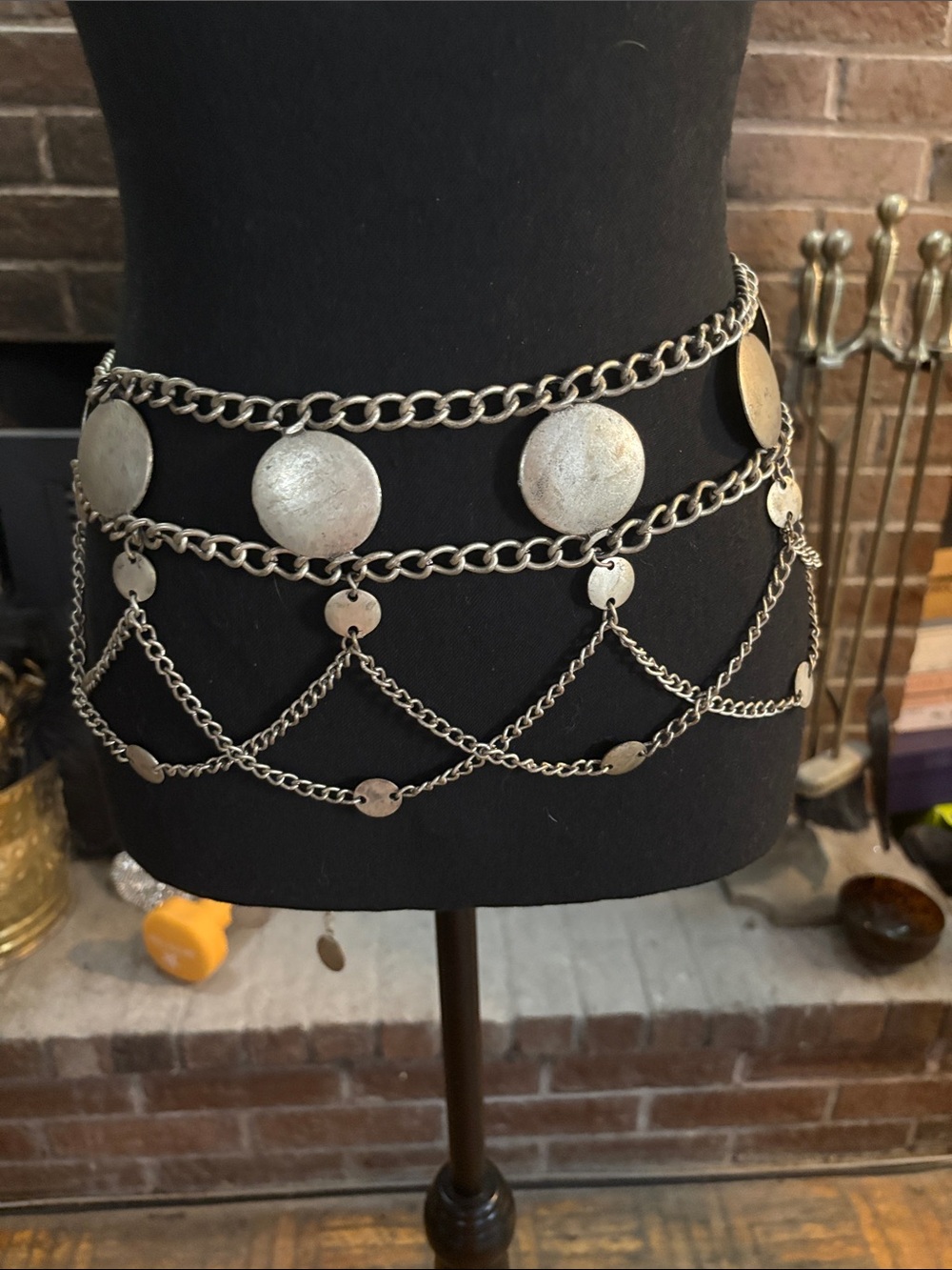 Vintage Silver-Tone Layered Coin Chain Belt